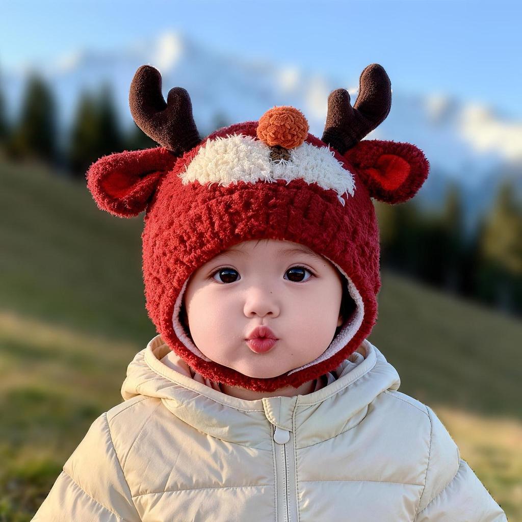 Zimowa pluszowa czapka dla niemowląt i małych dzieci - Urocza, Pogrubiona, Ciepła, Dzianinowa z Ochroną Uszu