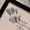 Long Stiletto Press On Fake Nails Blue Heart Diamond Bow Decoration False Nail Fashion Artificial Nail Handmade Acrylic Nail