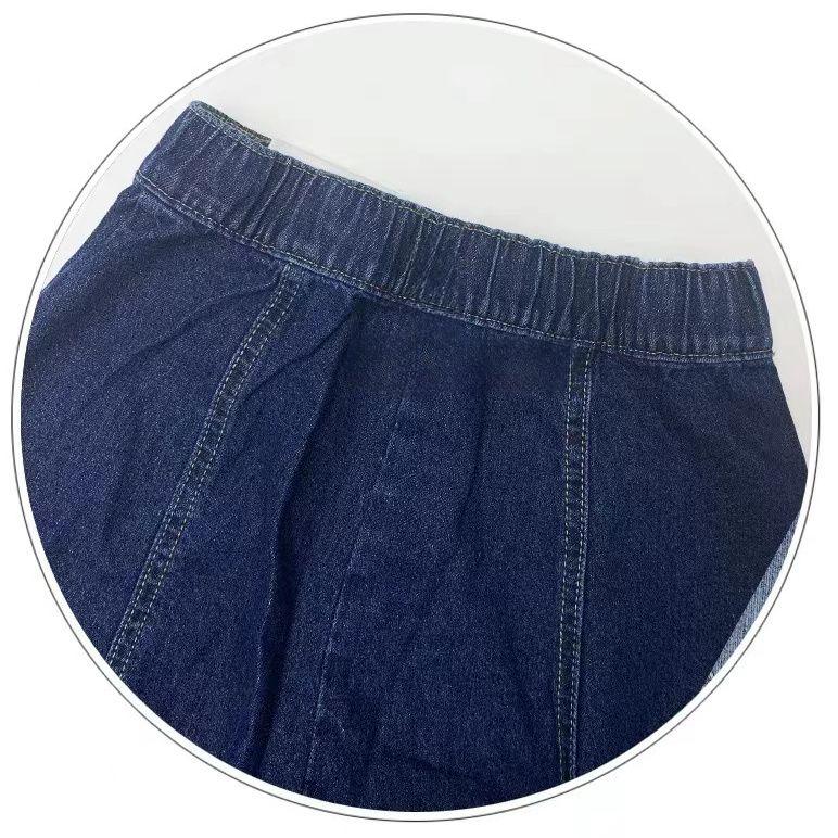 Women's Long Denim A-Line Pleated Skirt Summer Mid-Length, High Waist, Casual and Versatile