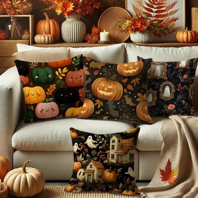 Halloween Kürbis & Geist KissenbezügeGeeignet für Sofa Auto Schlafzimmer Dekokissenbezug Kissenbezug