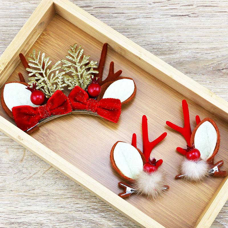 (2pcs) 6.5*7.5cm Christmas Antlers Hair Clip Hair Accessories Puff Christmas Wind Hair Accessories Cute Velvet Antlers Headband