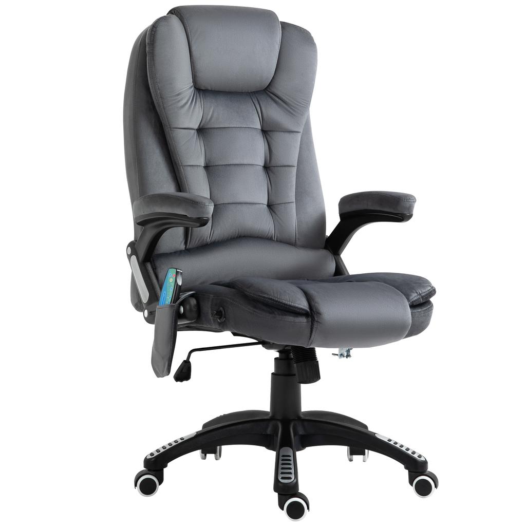 Massage Recliner Chair Heated Office Chair with Six Massage Points Velvet-Feel Fabric 360 degrees Swivel Wheels Grey