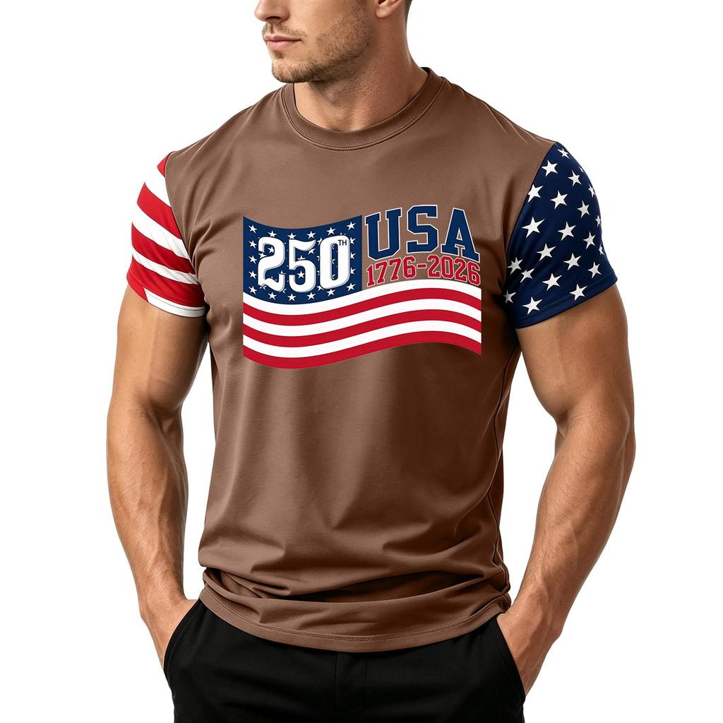Men's Independence Day Flag Print Short Sleeve T-Shirt, Loose Casual Daily Summer Tops