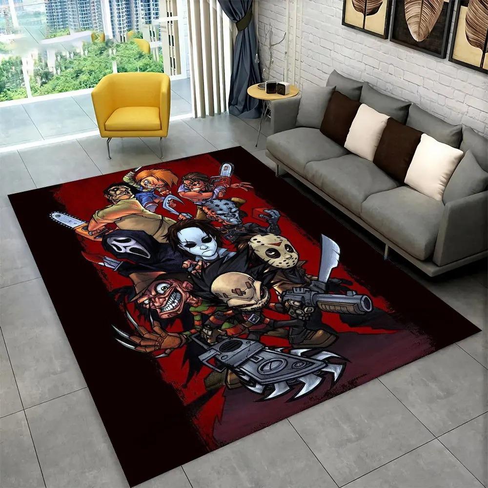 Postava z hororového filmu Chucky Saw Cartoon Area Koberec, Koberec Koberec do obývacího pokoje Ložnice Pohovka Rohožka Dekorace Protiskluzová podložka na podlahu