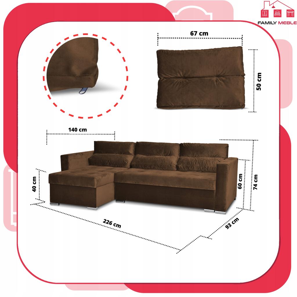 Varius Corner Sofa Bed with Sleeping Function Family Furniture Corner Brown