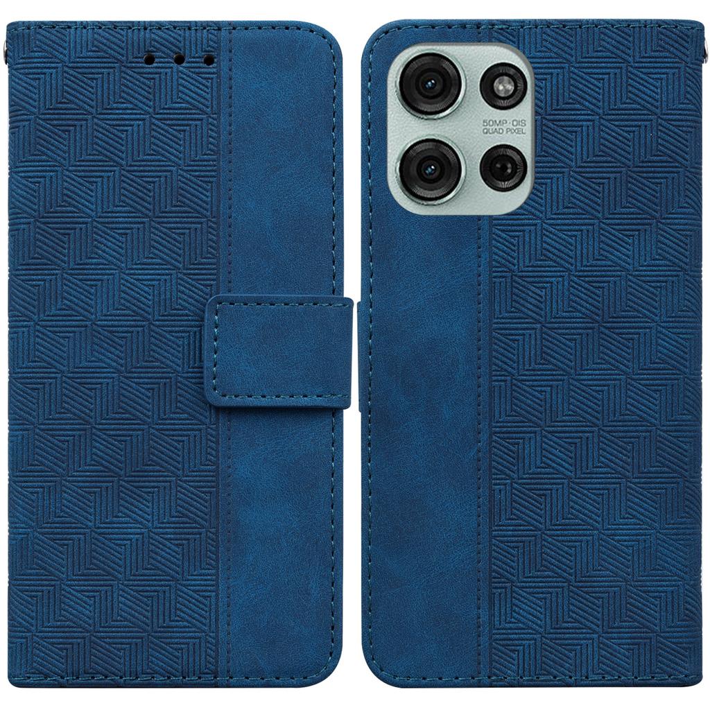 For Motorola Moto G75 5G Case Geometry Pattern Leather Wallet Phone Cover with Wrist Strap