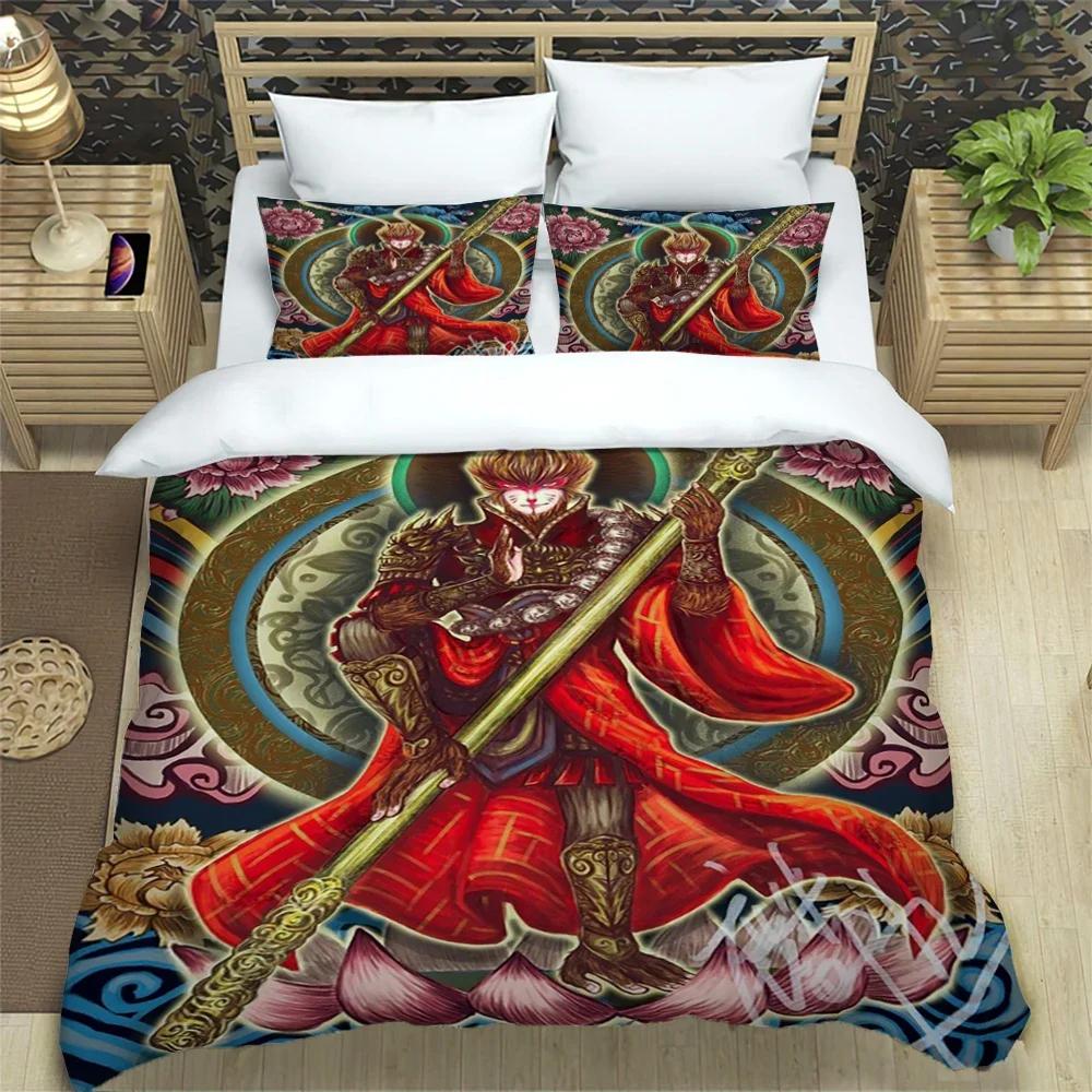Sun WuKong Monkey King Print Three Piece Bedding Set Fashion Article Children or Adults for Beds Quilt Covers Pillowcases Gift