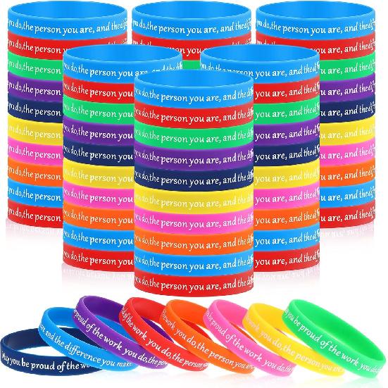 Sasylvia 50 Pcs Employee Appreciation Gifts Silicone Bracelets Motivational Quote Pirational Rubber Wristband Thank You Gift for Coworker Office