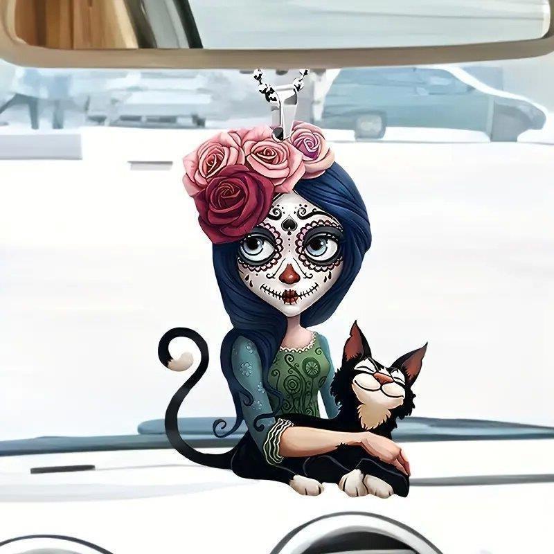 Cat Woman Delightful Acrylic Car Ornament Vibrant Interior Decor Accessory For Occasion Any