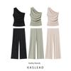 Kaslead New Arrival Women's Clothing Fashion Style Asymmetric Collar Sleeveless Top and Trousers 1165455 1165454
