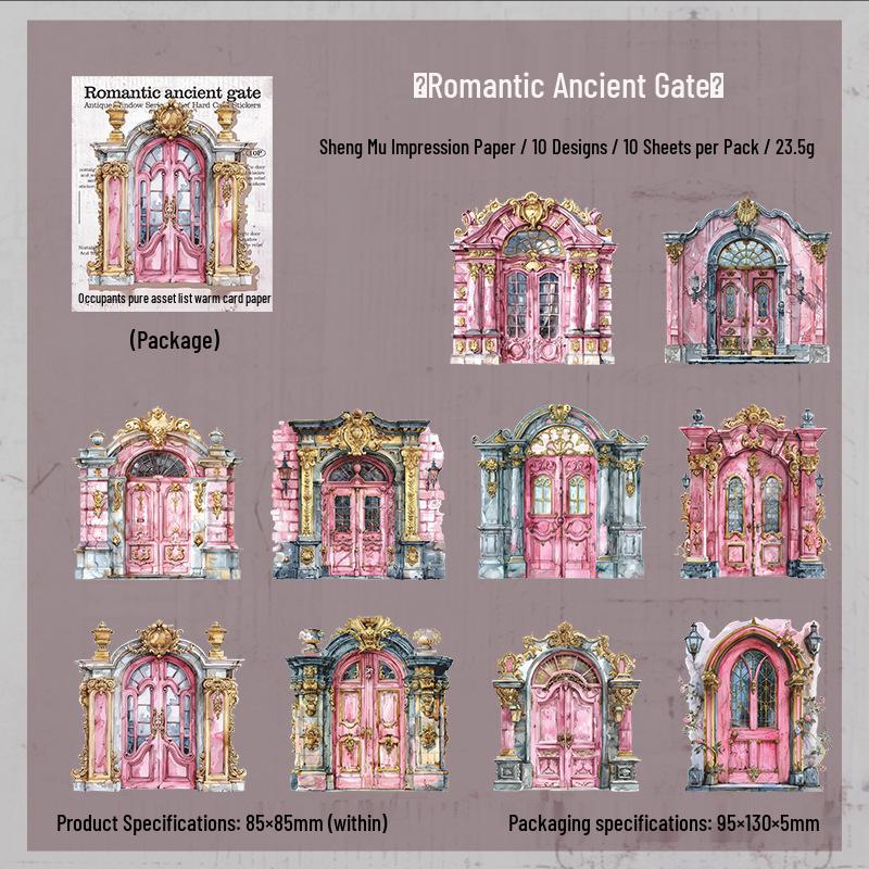 Ketchup Girl Scenery Stickers: Ancient Doors & Windows Series - 10 Sheets/Pack, Embossed, 6 Retro Styles.