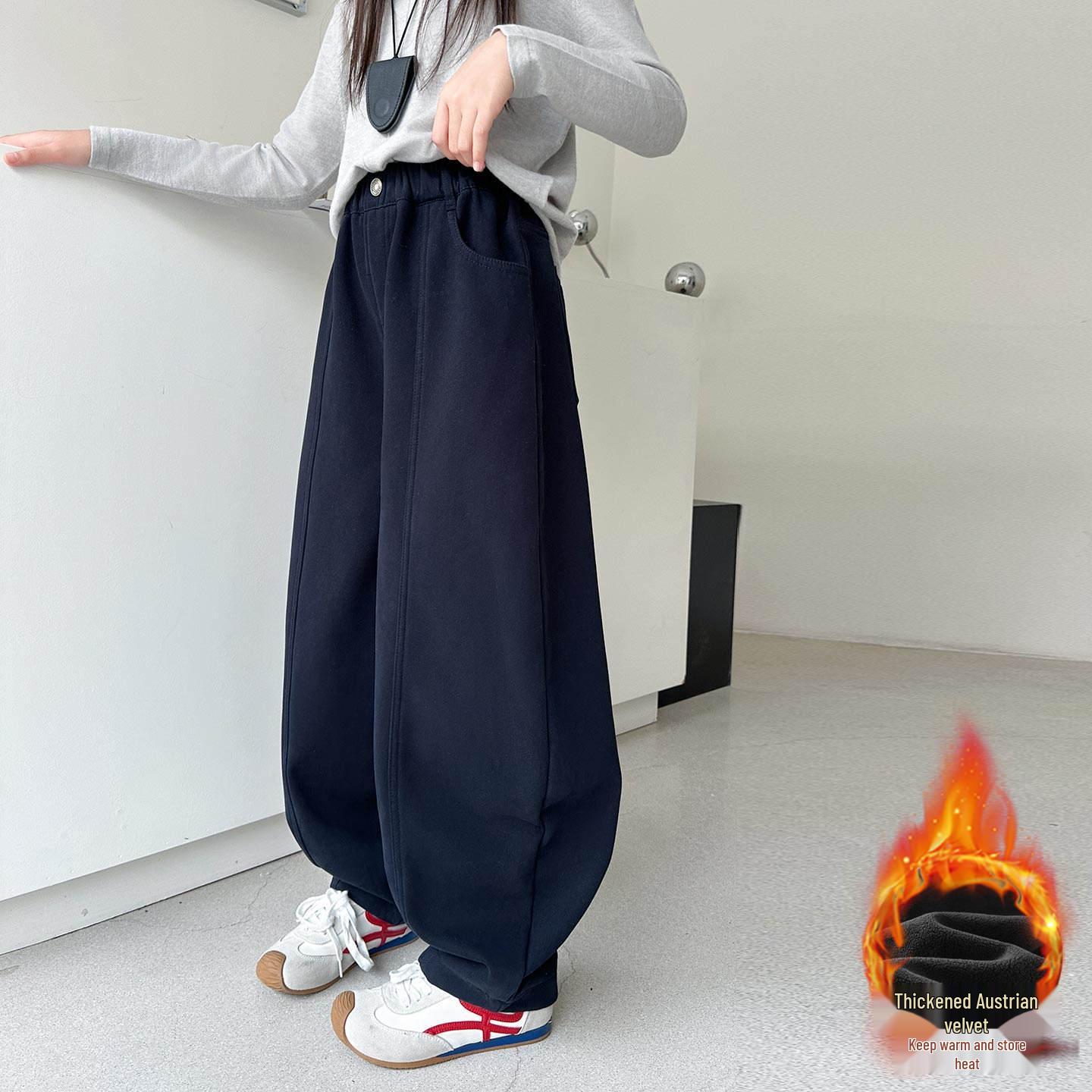 

Модные лоскутные брюки на флисовой подкладке для девочек-подростков, Осень/Зима 2025 (12 лет) 150 cm темно-синий