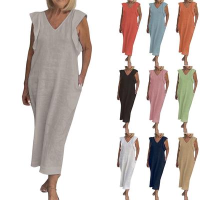 Women's Summer Back Strap Fly Sleeved Cotton Linen Dress