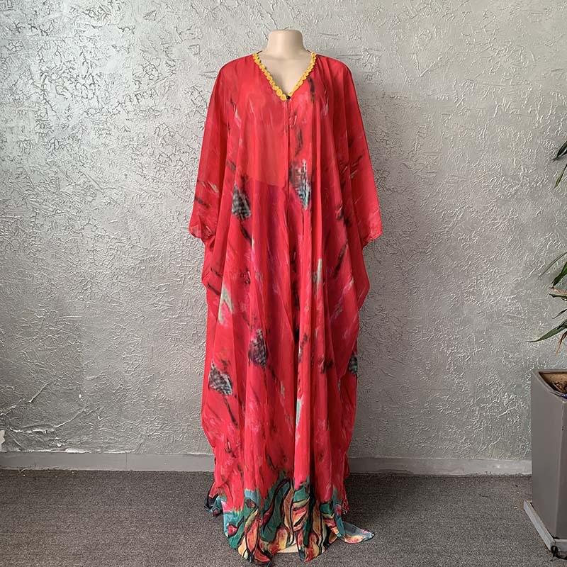 Set burky a volných kalhot z šifonu s digitálním potiskem pro africké ženy