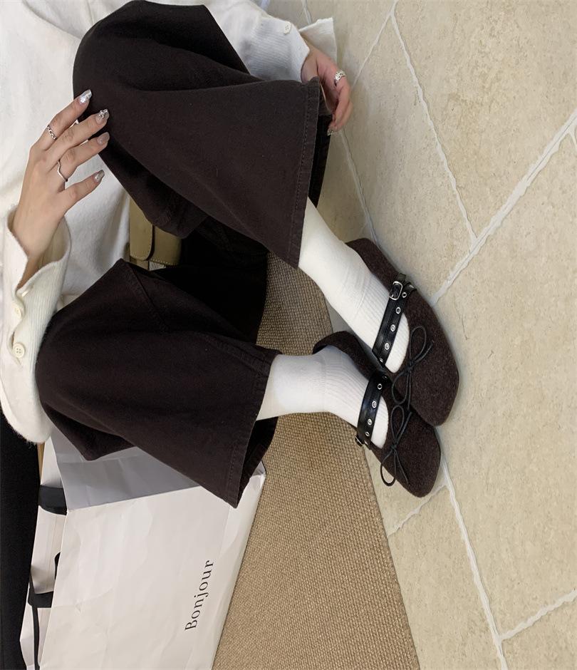 Winter 2025 New Bow Fairy Style Versatile Fashion Simple Word with Soft Sole Square Head Mary Jane Shoes