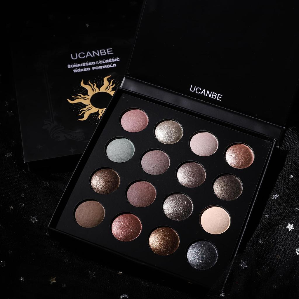 UCANBE 16-Color Eyeshadow Palette: Nude Colors, Baked Eyeshadow, Matte, Glitter & Metallic, High Pigmentation & Long-Lasting Eye Makeup
