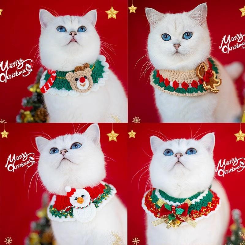Christmas Crochet Pet Scarf Adjustable Santa Claus Pet Puppy Collar Navidad New Year Gift Kitten Neckerchief Pet Accessories