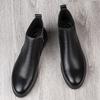 Chelsea Winter Black Mens Boots Genuine Leather Office Boots Fashion Designer Shoes Men Warm Winter Slip-On Cow Leather Footwear