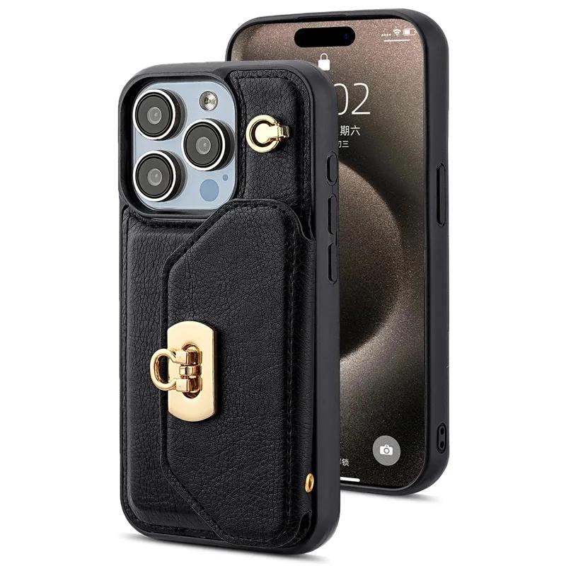 

Crossbody Leather Phone Case Wallet with Card Holder for IPhone 16 15 14 Plus 13 Pro Max Stand Shockproof Protective Cover Women iPhone 14 Pro