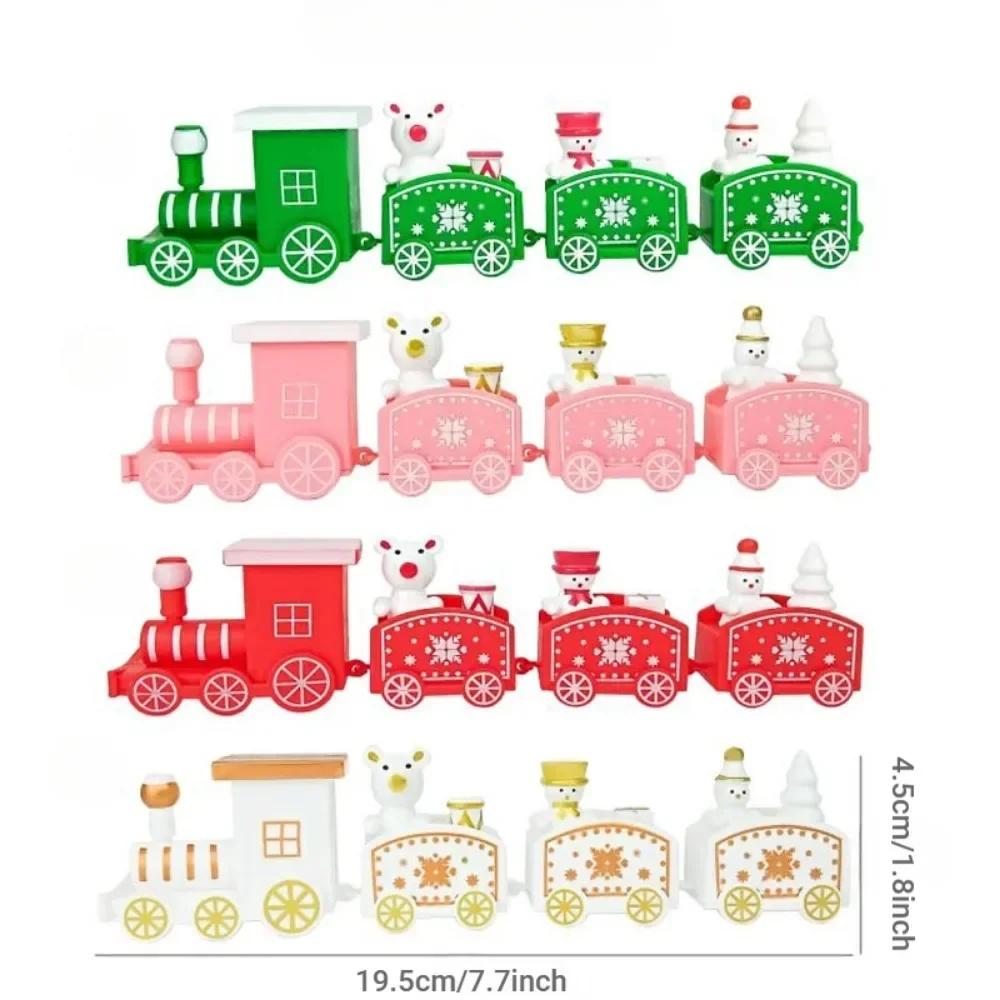 Plastic Christmas Train Ornament Baby Toys Cute Painted Toy Train with Santa Claus Snowman Crafts for New Year Xmas Kids Gifts
