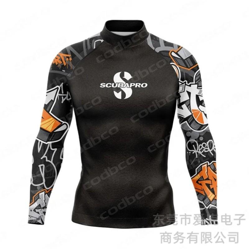 Mens Rash Guard Long Sleeve UPF 50 Sun Protection Swim Shirt Snorkeling Diving Surfing Water Sports