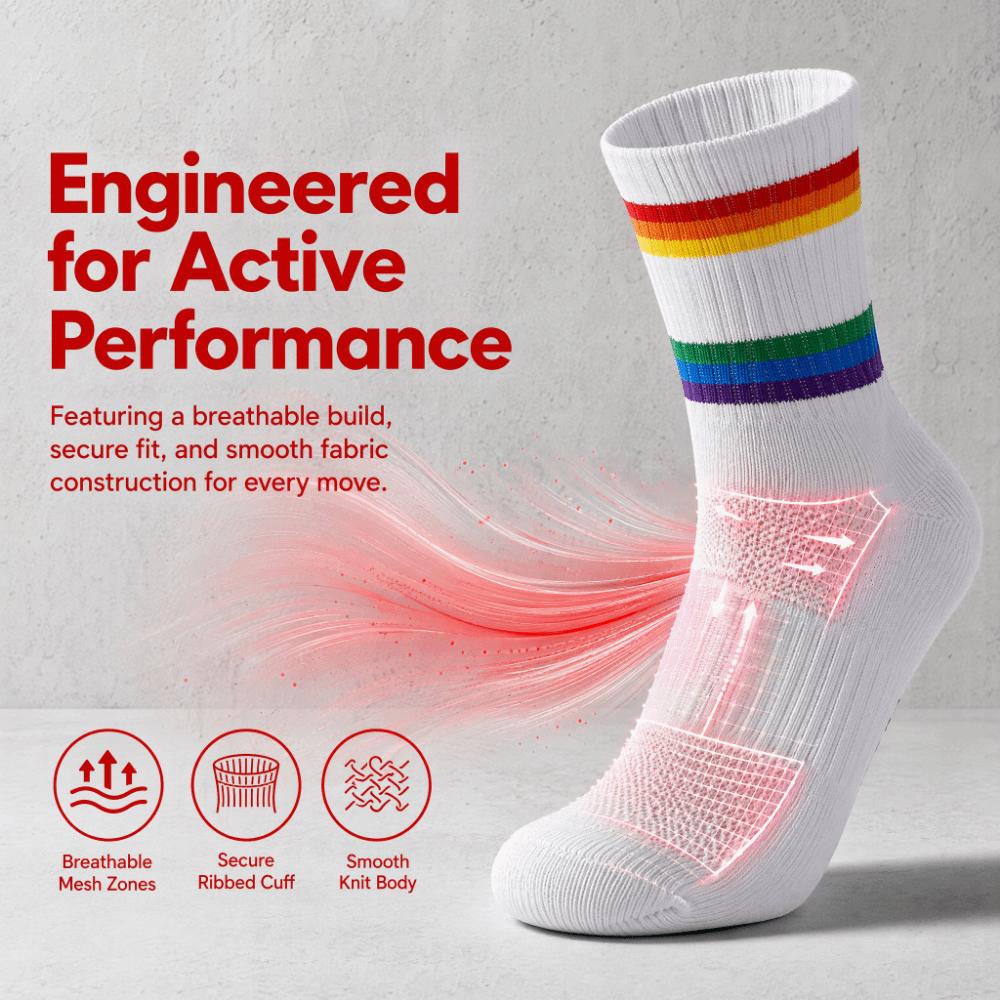 2PCS Rainbow Stripe Athletic Socks Cotton Cotton Tennis Socks Sports Running Socks Tennis