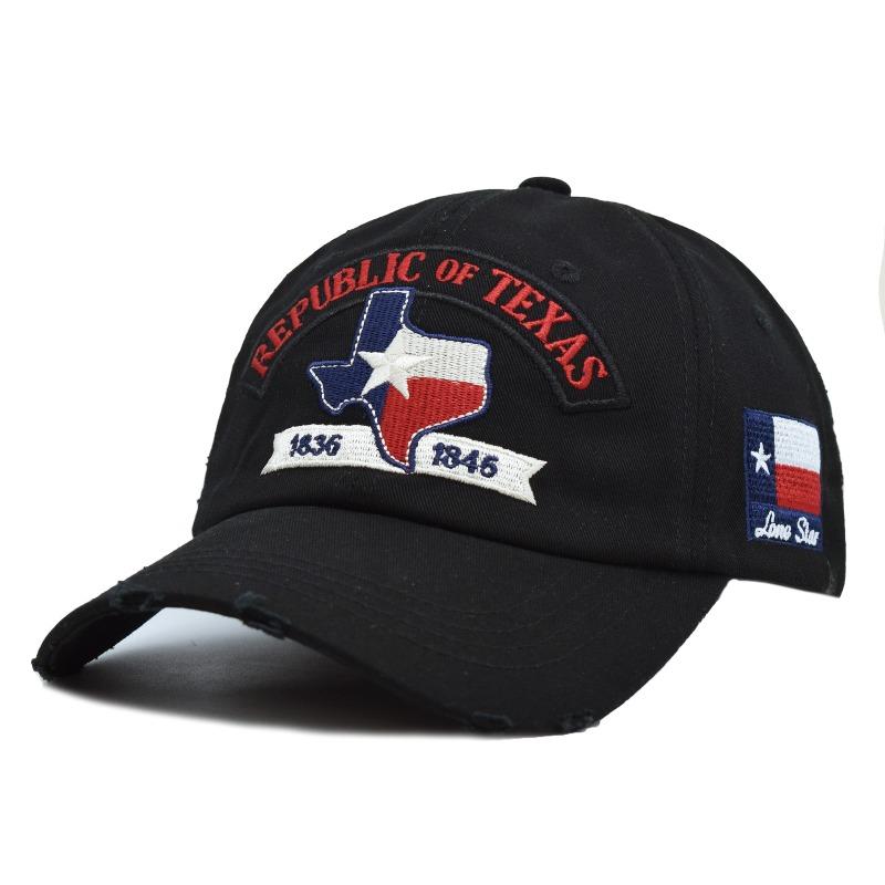 Embroidered Republic of Texas Baseball Cap, Hot Selling Design, Breathable Cotton Material, Adjustable Strap, Unisex for Men