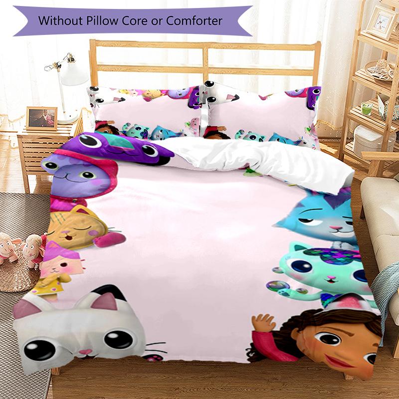3pcs Gabby's Dollhouse pattern bedding set duvet cover set includes duvet cover &pillowcases, perfect all season bedroom decoration & gift