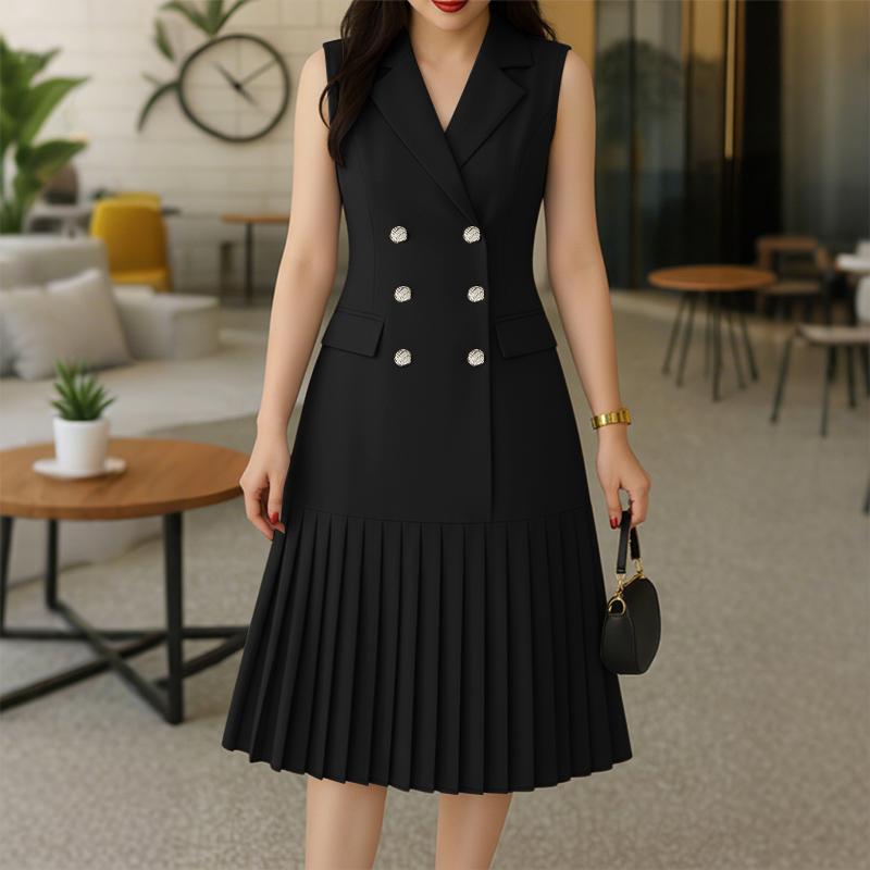 ZANZEA Women Casual Turn Down Collar Sleeveless Dress