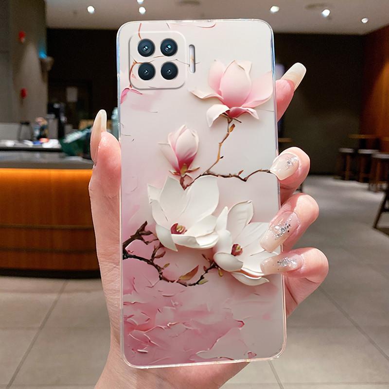 Phone Case For OPPO Reno4 Lite 4 F Flower Butterfly Casing For Oppo Reno 4 Lite 4F Capa Transparent Soft Silicone TPU Back Cover