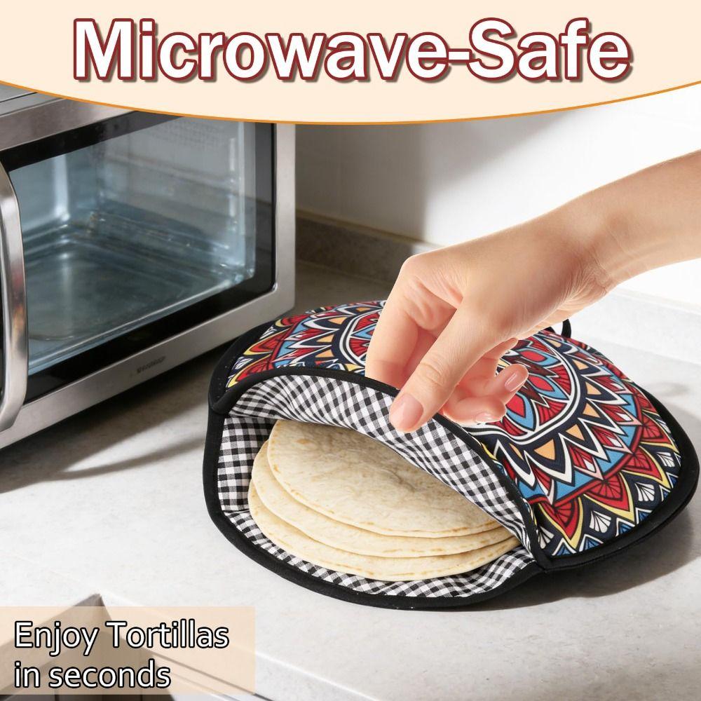 Microwavable Tortilla Warmer Pouch Insulated Heat Reusable Tacos Insulated Bag 12 Inch Keeps Warm Tortilla Keeper Camping