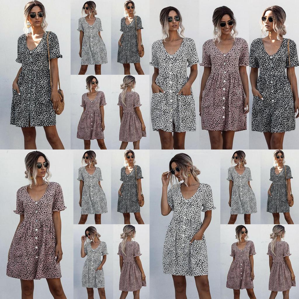 Stylish Women V-neck Holiday Mini Dress Featuring Elegant Polka Dot Design And Pockets