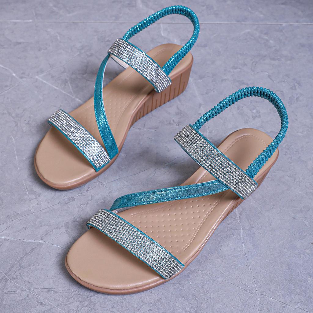 New thick-soled wedge heel rhinestone bohemian women's sandals student casual lightweight beach sandals women