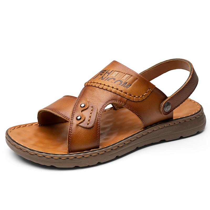 Men's sandals leather breathable non-slip and wear-resistant outer wear dual-purpose cool slippers men's summer new soft-soled beach shoes