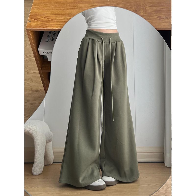 Amerikanische Retro-Hose mit weitem Bein für Damen, Sommer, hohe Taille, Kordelzug, lässige Hose, vielseitiger fauler Stil, Anhänger, Bodenwischer-Hose