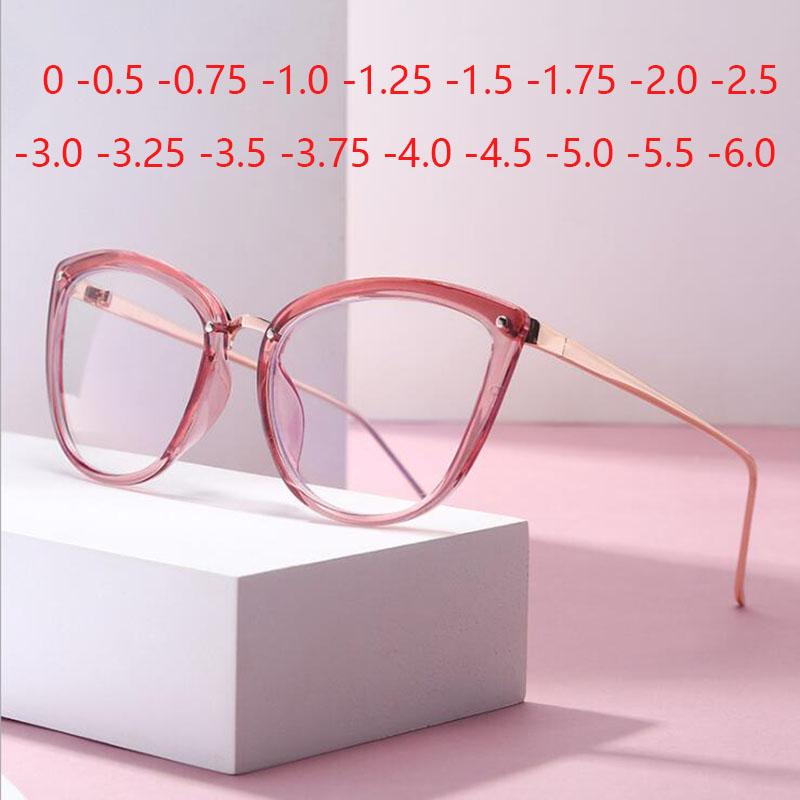 Feminine Optical Myopia Glasses Vintage Brand Design Clear Cat Eye Blue Light Blocking Glasses Women Eyeglasses Degree 0 To -6.0