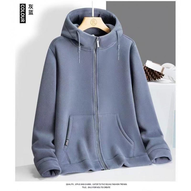 Unisex Fleece Jacket With Hood Thick Coral Warm Outdoor Pullover Winter Running