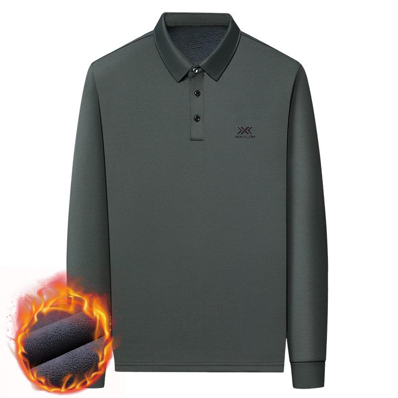 Pánské zimní polo tričko s dlouhým rukávem 2025 s vlněnou a hedvábnou fleecovou podšívkou - High-endová ležérní základní vrstva