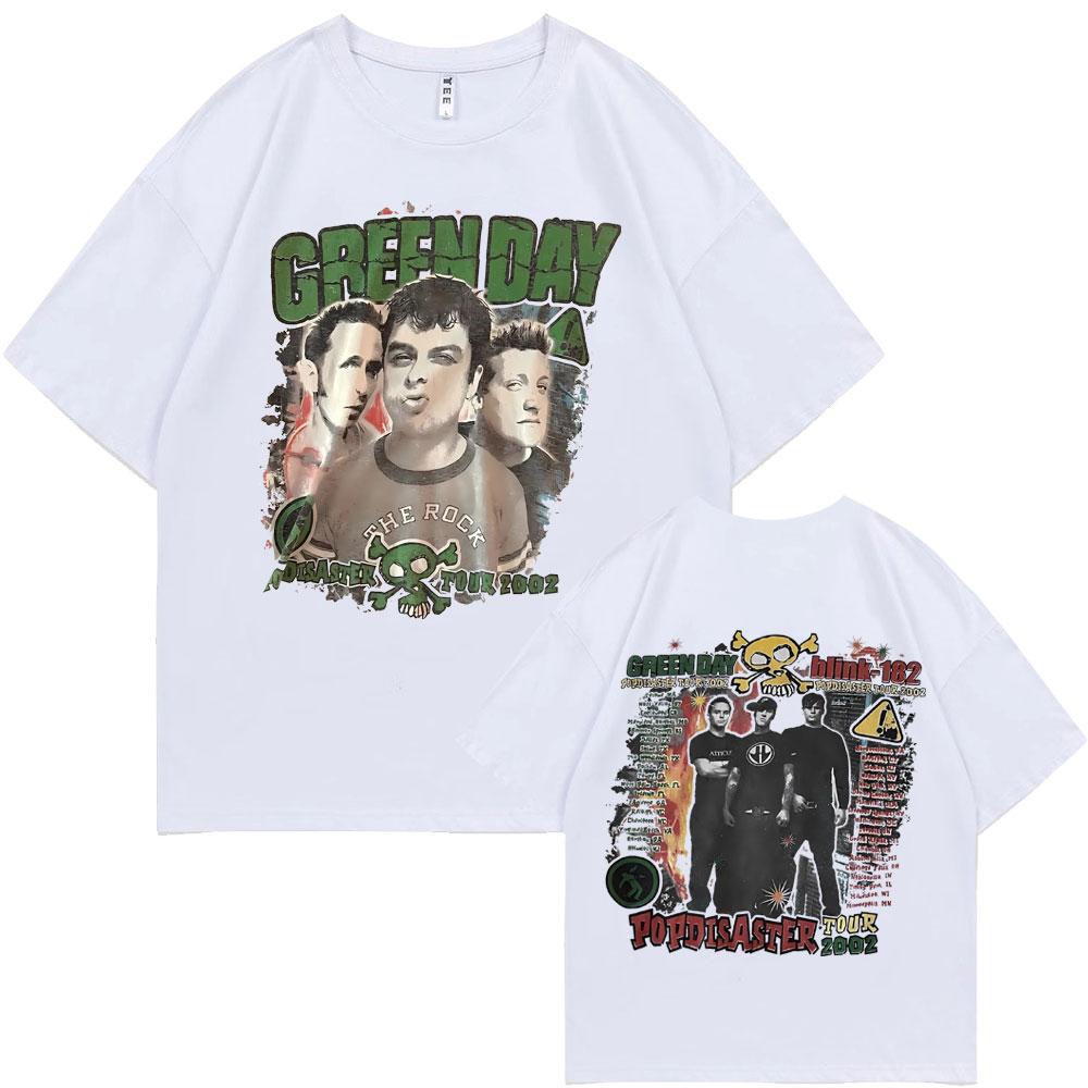 Rare Punk Band Green Day Popdisaster Tour 2002 T-shirts Unisex Women Vintage Gothic Rock Oversized Tshirt Male Cotton Casual Tees