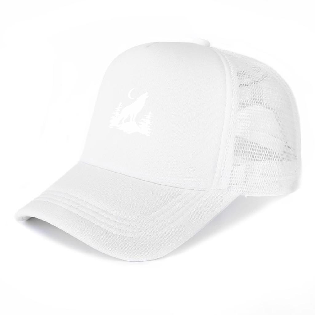 White Wolf Moon Printed Snapback Baseball Cap Adjustable Inelastic Solid Color Sporting Headwear Unisex for Urban Style Camping
