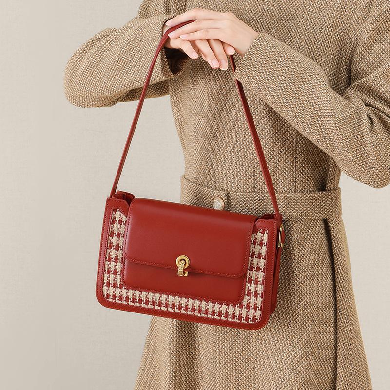 

New Niche Trendy Women s Bag Crossbody Bag Genuine Leather Wedding Red Underarm Single Shoulder High-end Wedding Bag Bride Bag Cherry red（Public Versi