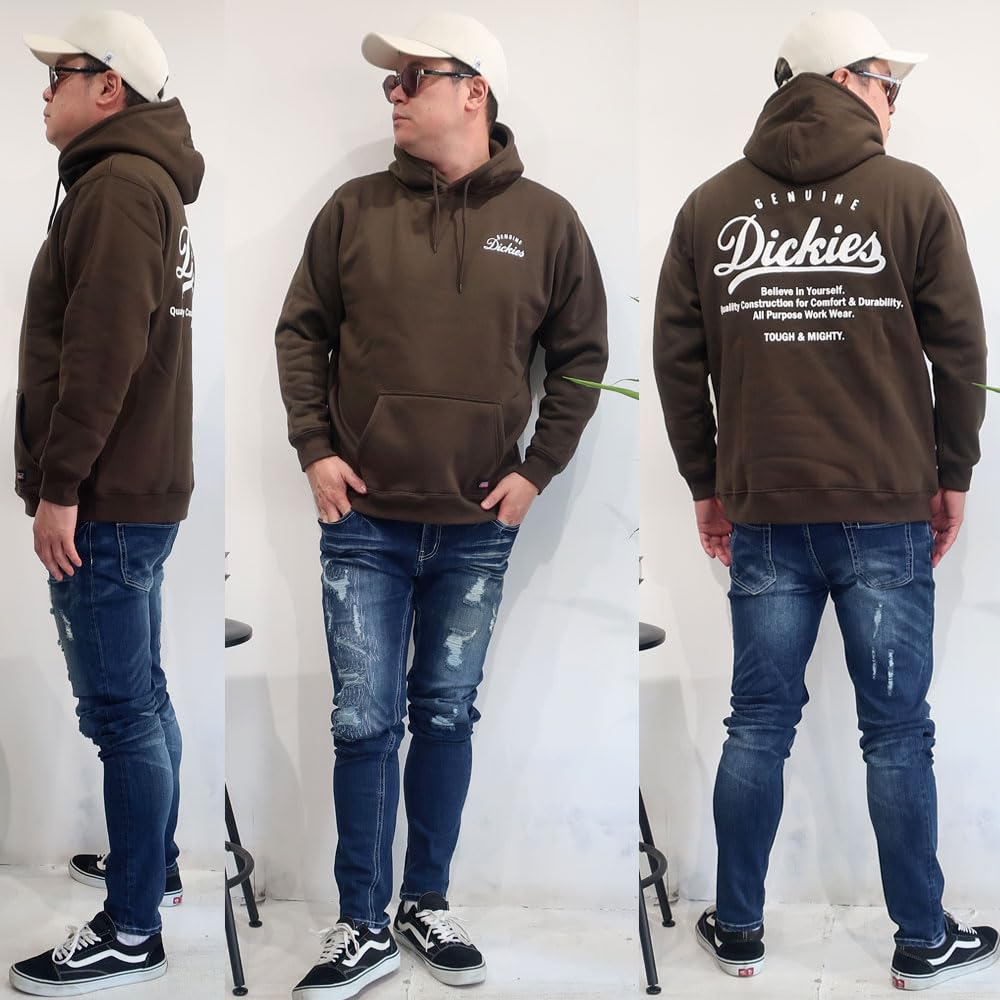 GENUINE Dickies Men's Fleece-Lined Pullover Hoodie with Back Print, Anti-Pilling, and Hoodie, Sizes M, L, and XL, 10001729 (JP, Alphabet, L, BLACK)