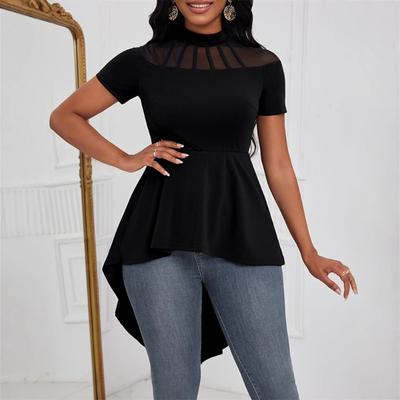 Damen Sexy Rundhals Schulterperspektive Spice Girl Unregelmäßiger Saum Kurzarm Oberteil