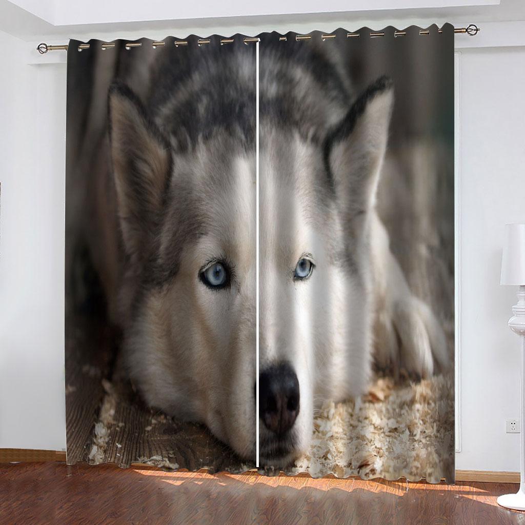 3D Animal Dog 2 Pieces Patterned Polyester Curtains, Bedroom Window Treatment, Luxury Curtains For Living Room Study Home