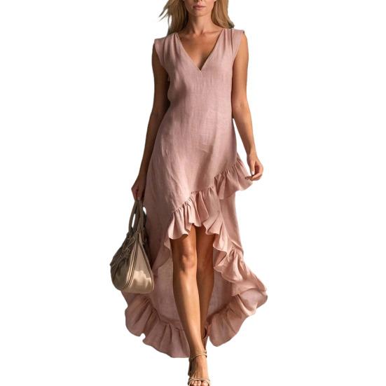 Dámské tílkové šaty bez rukávů Ležérní volné V-výstřih Volánkový lem Rozšířené šaty Vzdušné Letní šaty na pláž