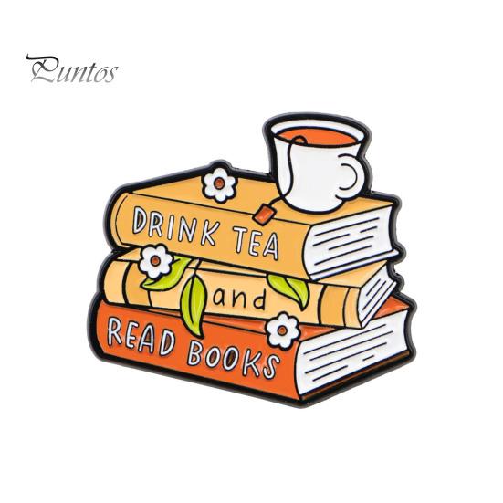Tea Drink Brooch Pin, Thick Zinc Alloy Base Brooch, Literary Wear-resistant Book Design Lapel Wear-Resistant Safety Buckle Pin Gift Accessory оранжевый