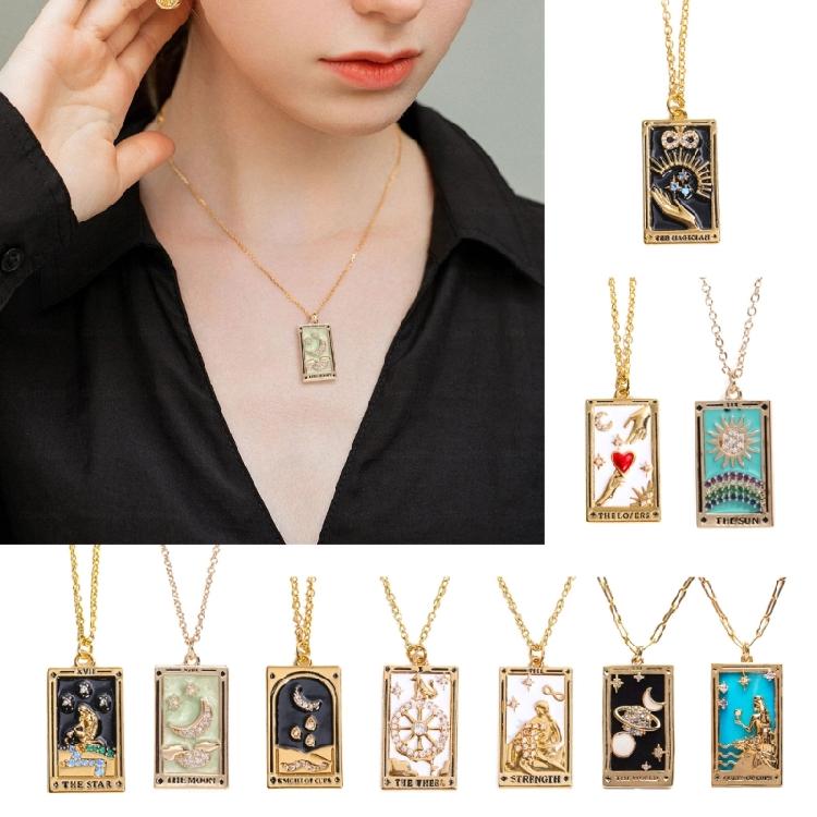 Stylish Tarot Pendant Necklace Tarot Card Enthusiast Present Fashion Tarot Jewelry Party and Festival Necklace for Daily