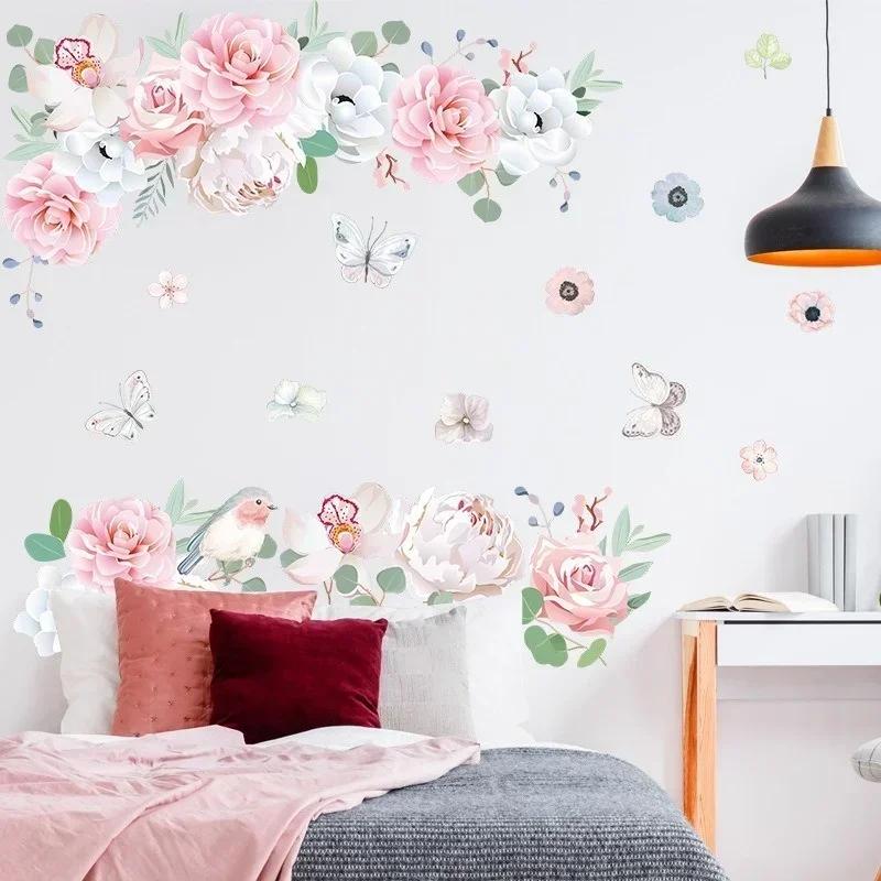 Home Wall Fashion Decoration Stickers Small Fresh Pink Flower Stickers Bedroom Entrance Wall Stickers Accessories Tools