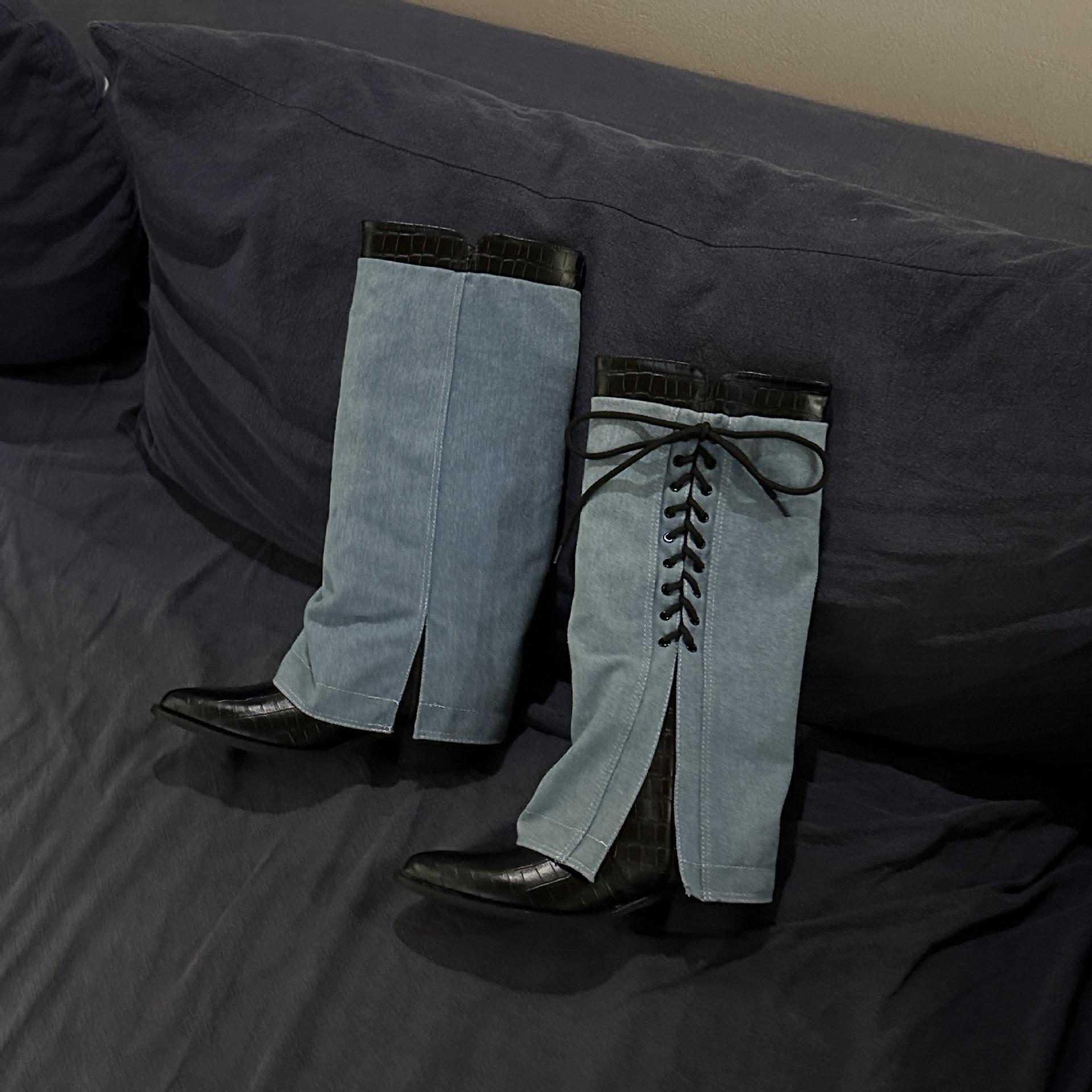 

Pants boots but knee long boots women s boots middle heel 2025 spring and autumn new pointed thin boots thick heel fashion boots women 39 синий