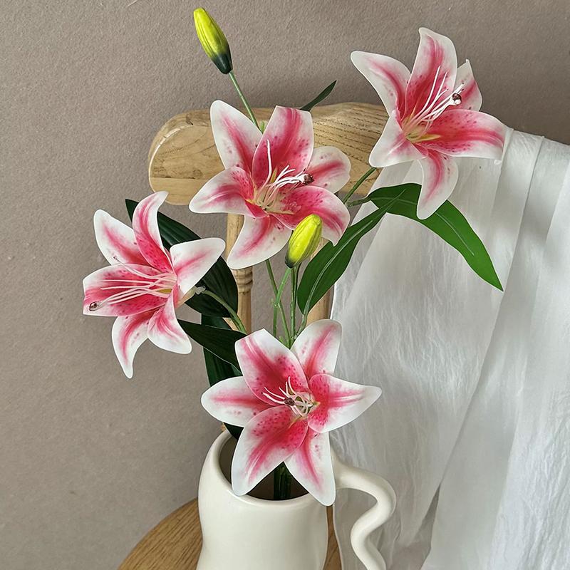 2 Heads Big Lily Artificial Flower Branch Simulation Decorative Bouquet Fake Lily Branch DIY Handmade Bouquet Wedding Decoration